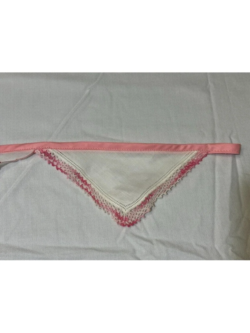 Vtg Pink Handkerchief Bunting Garland Hankie Banner Handmade Flowers Floral Rose